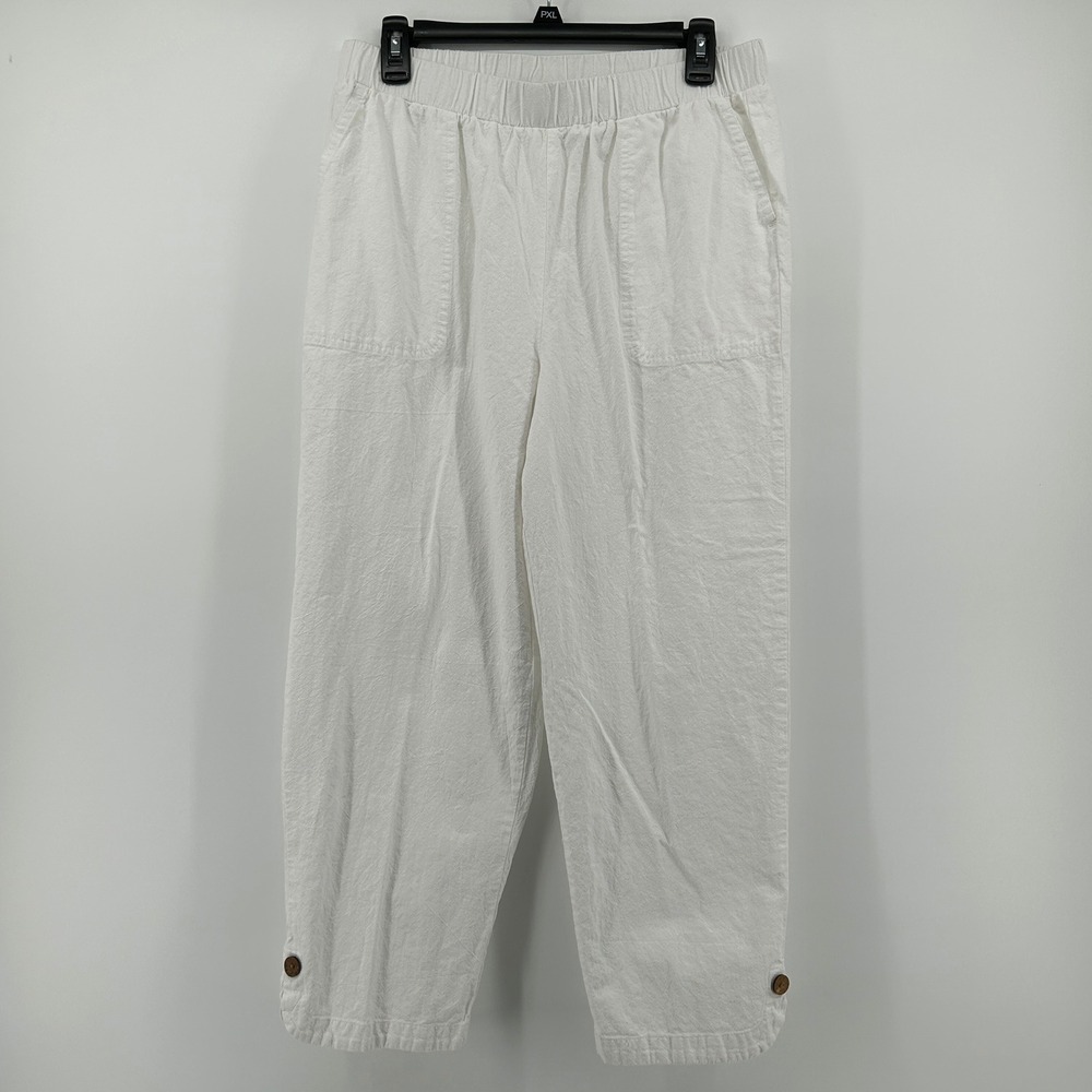 Appleseed's White 100% Cotton Stretch Cropped Pants Med Coastal Beach Minimalist